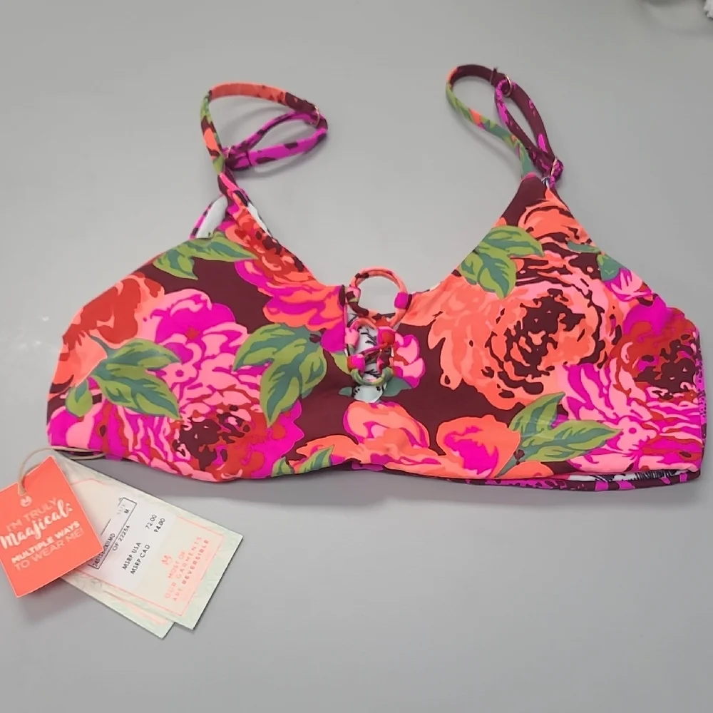 Maaji Reversible Pink Floral Bikini Top Size M